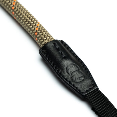 Leather ends of rope strap with webbing and COOPH embossing 