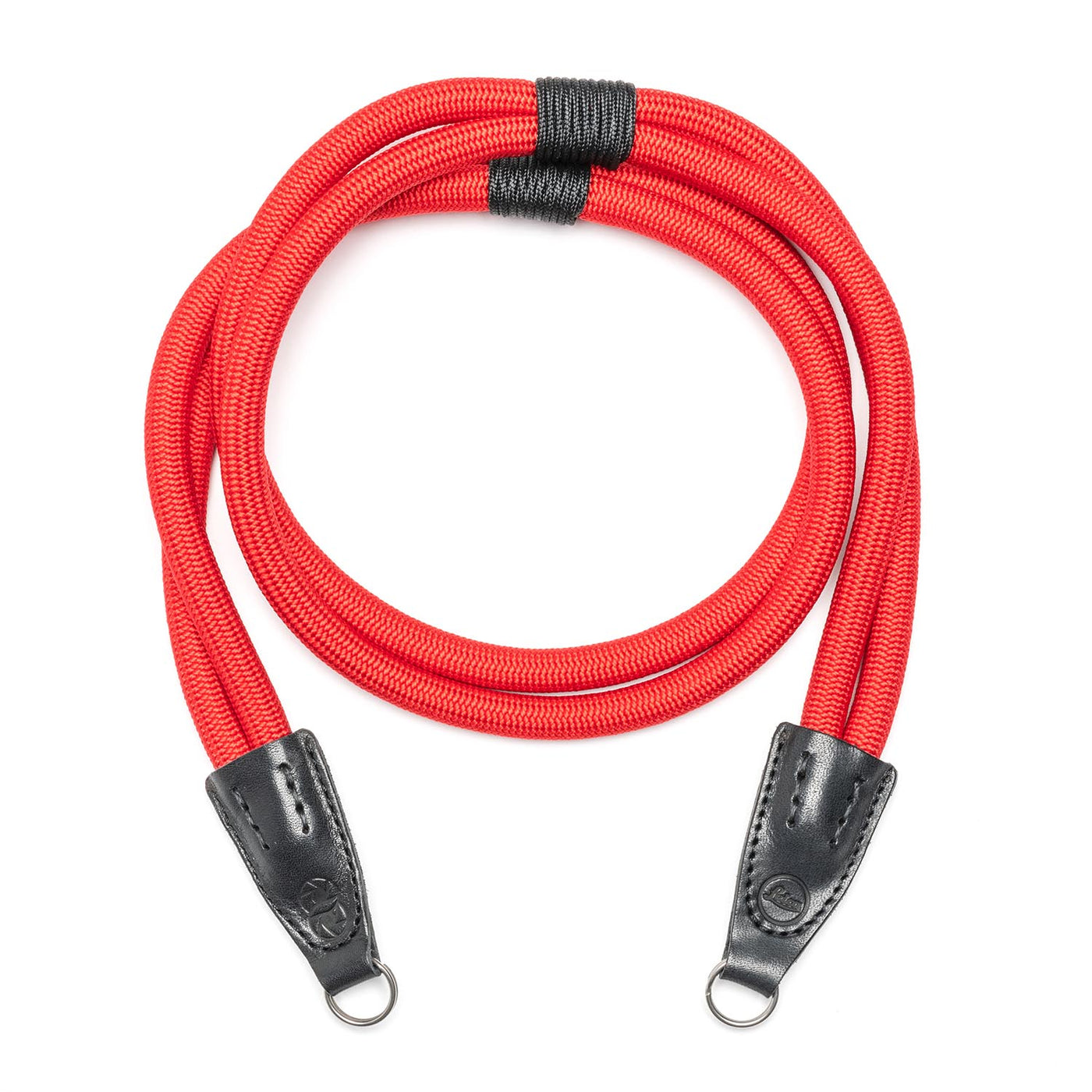Red Leica Double Rope Strap in a loop with metal ring 