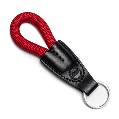 Short loop of rope attached to a ring with Leica embossed leather ##Red