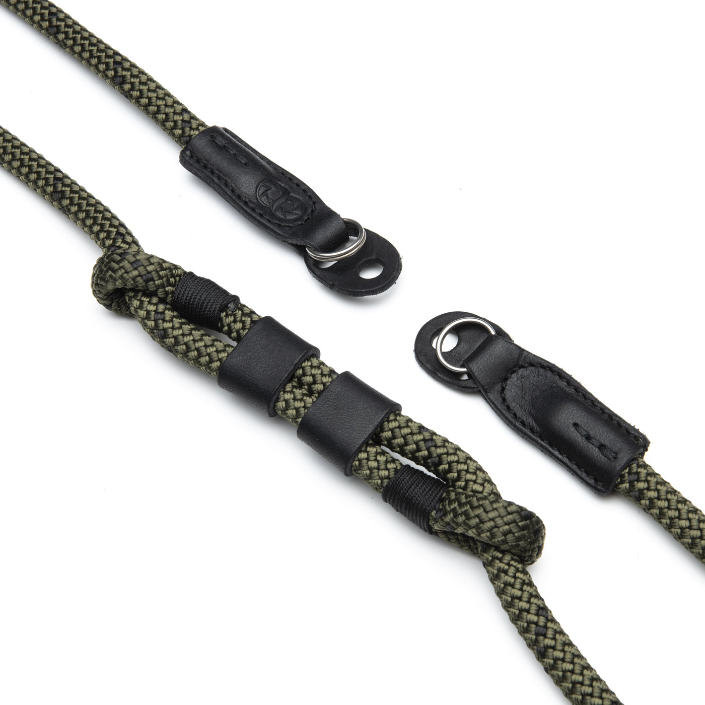 Adjustable Rope Strap showing the adjustable feature made from vegan leather and the ends with steel rings 