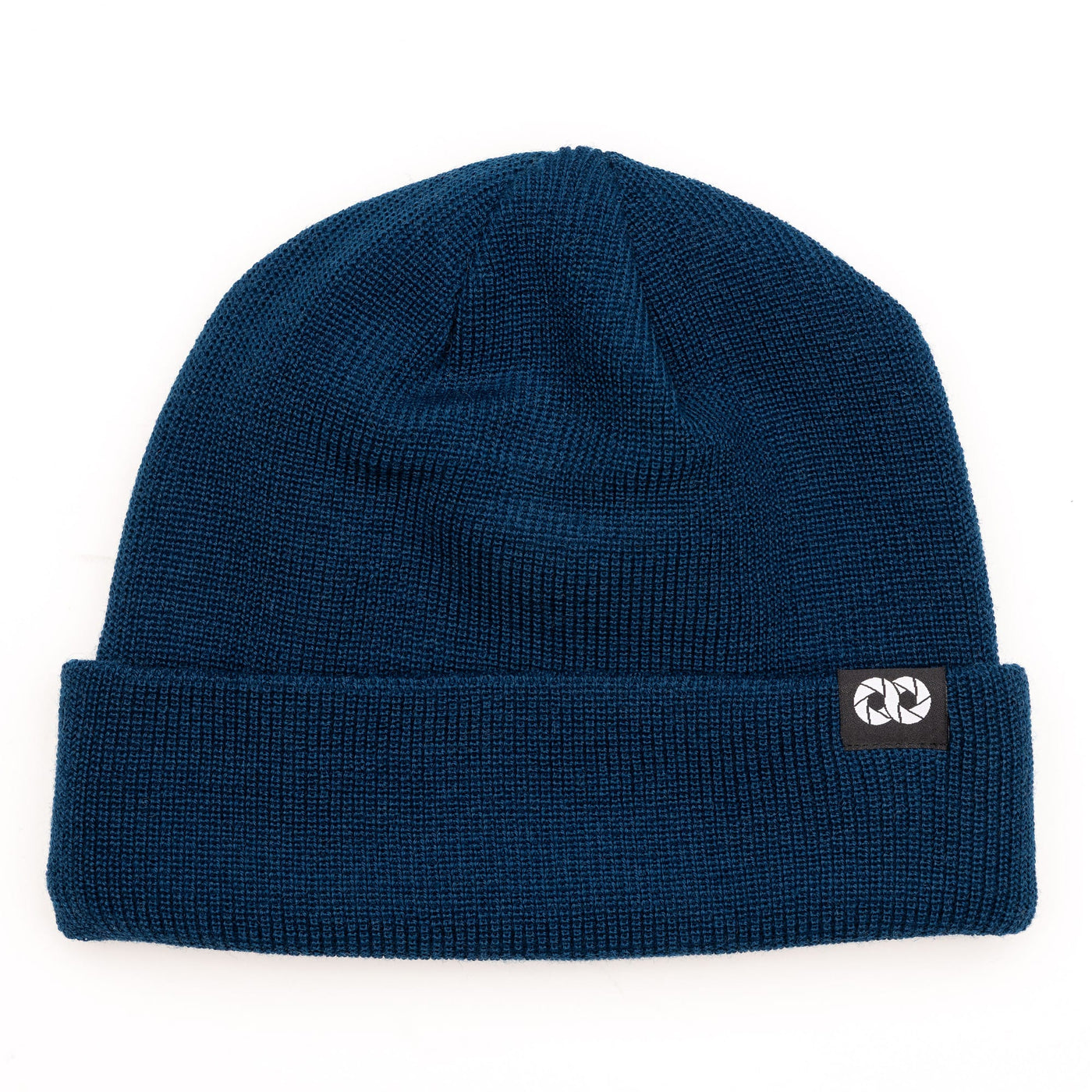 Blue edc  beanie with cooph logo tag on a white background 