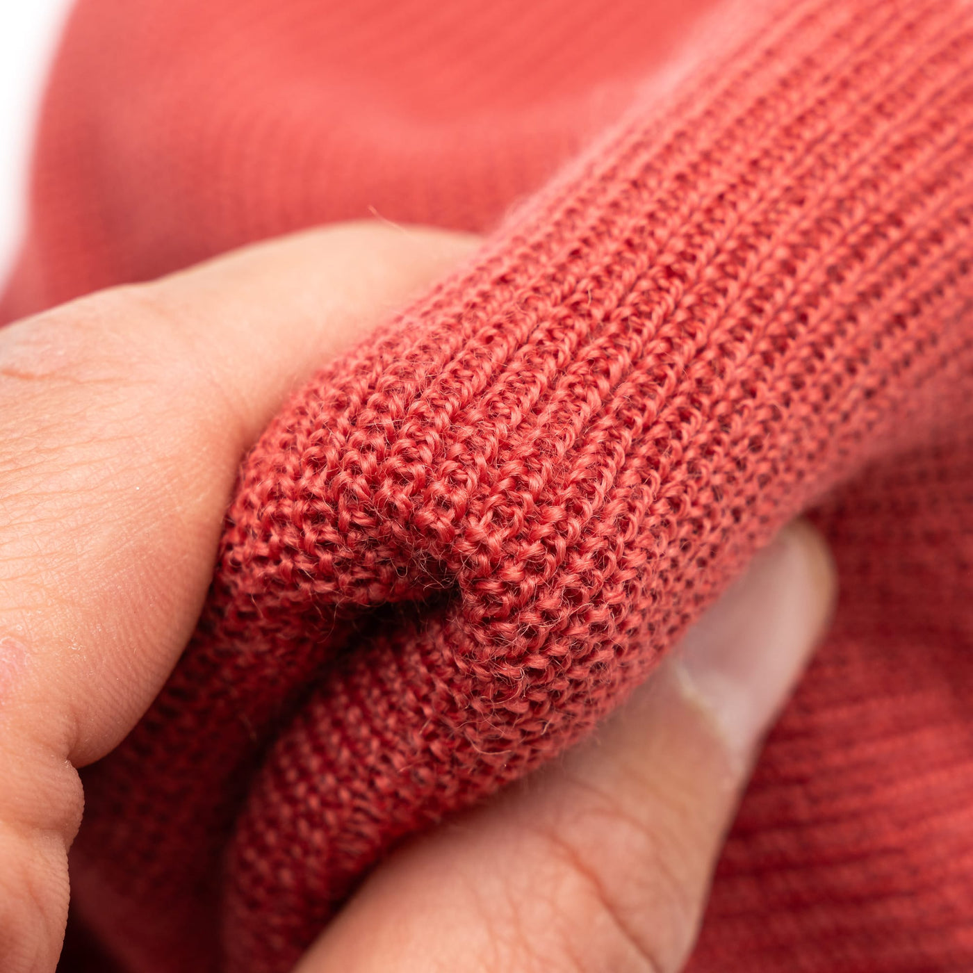 Close-up of salmon edc beanie fabric 