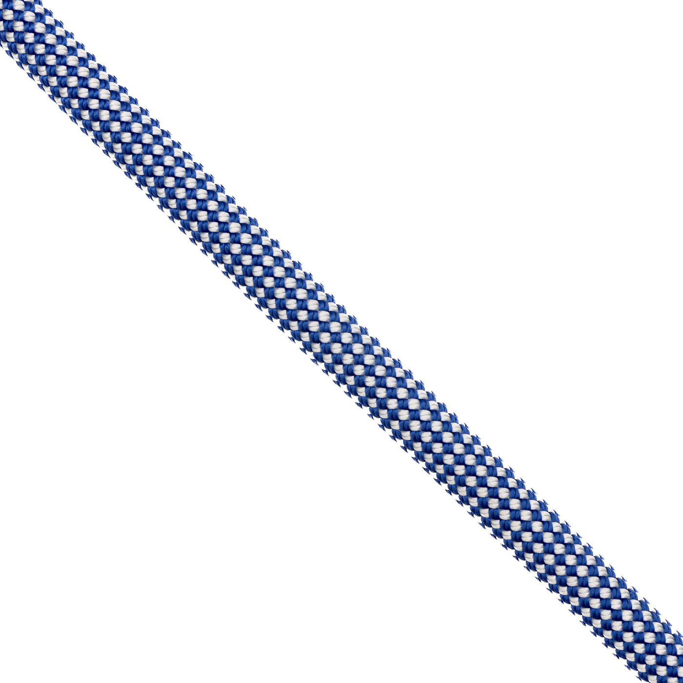 Blue and white checkered rope camera strap on a white background 