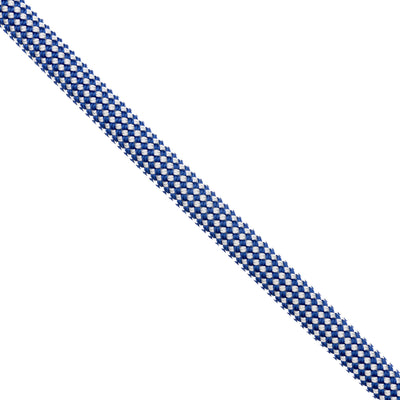 Blue and white checkered rope camera strap on a white background 