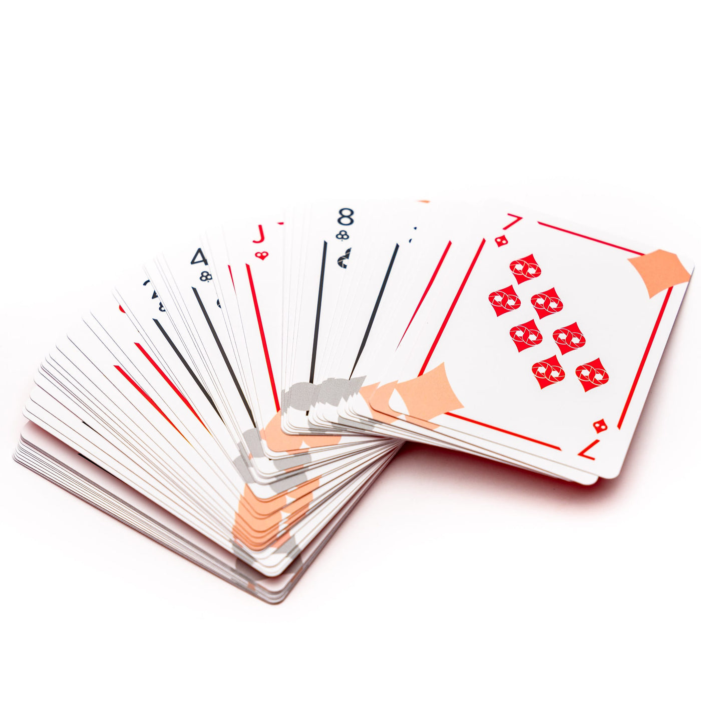 Fanned-out deck of the cooph playing cards on a white background 