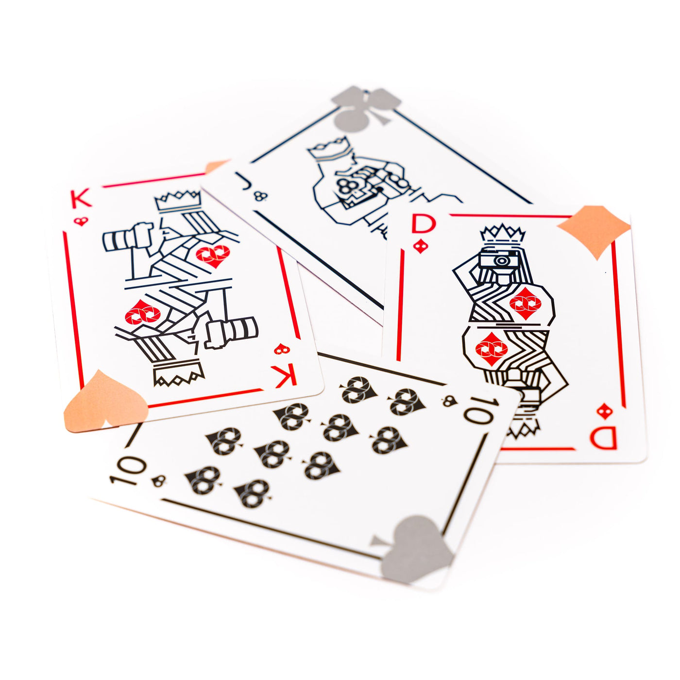 King of hearts, queen of diamonds, jack of clubs and then of spades. Geometric line art with cooph aperture icon nicely integrated 