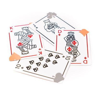 King of hearts, queen of diamonds, jack of clubs and then of spades. Geometric line art with cooph aperture icon nicely integrated 