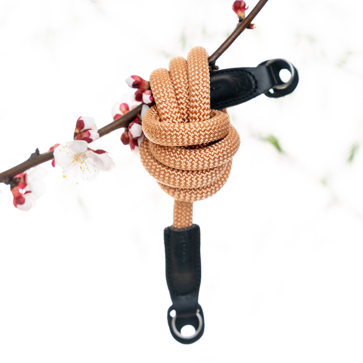 Peach Rope Strap arranged in a knot around a branch with cherry blossom 