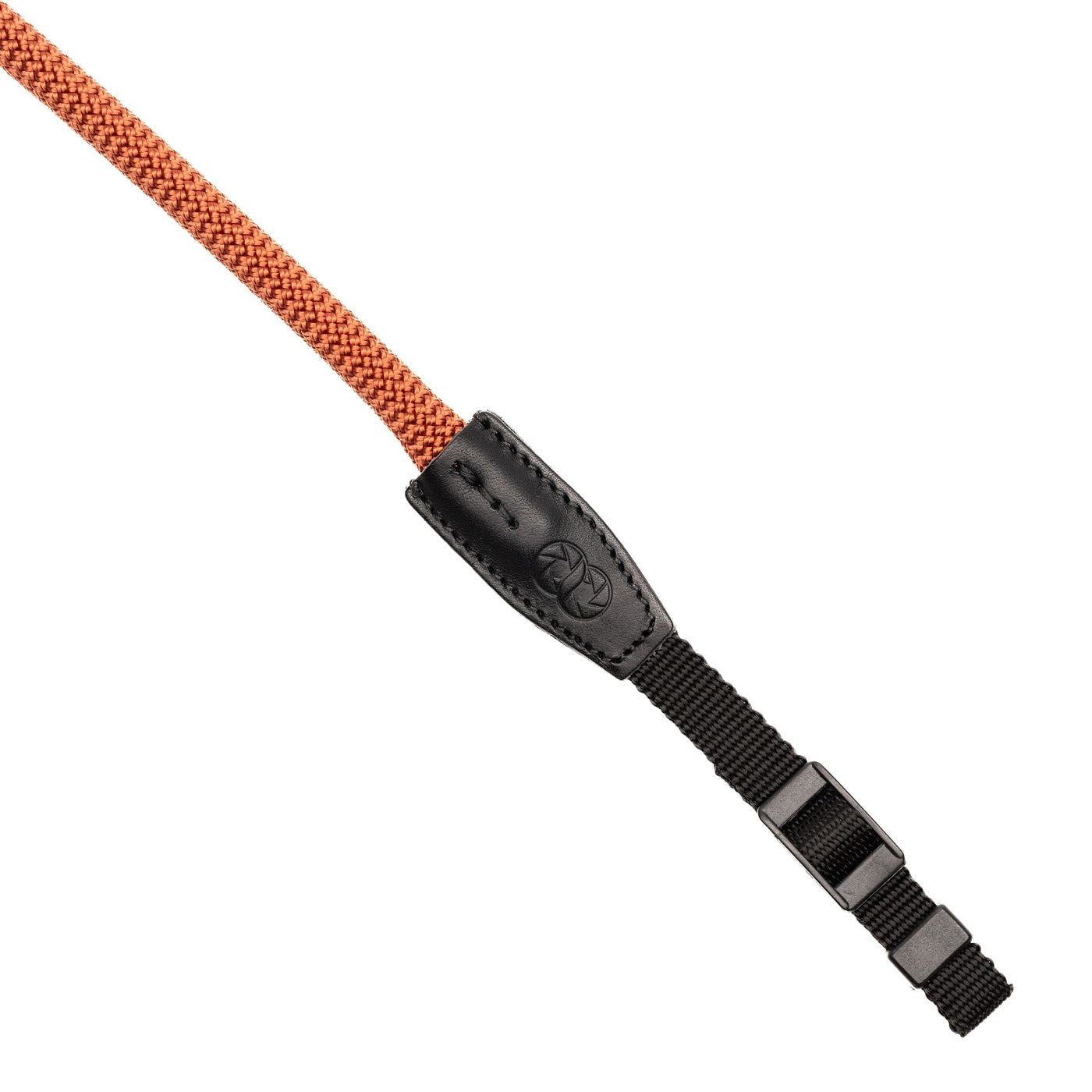 Cooph Rope Camera Strap with leather endings and webbing band attachment on white background  