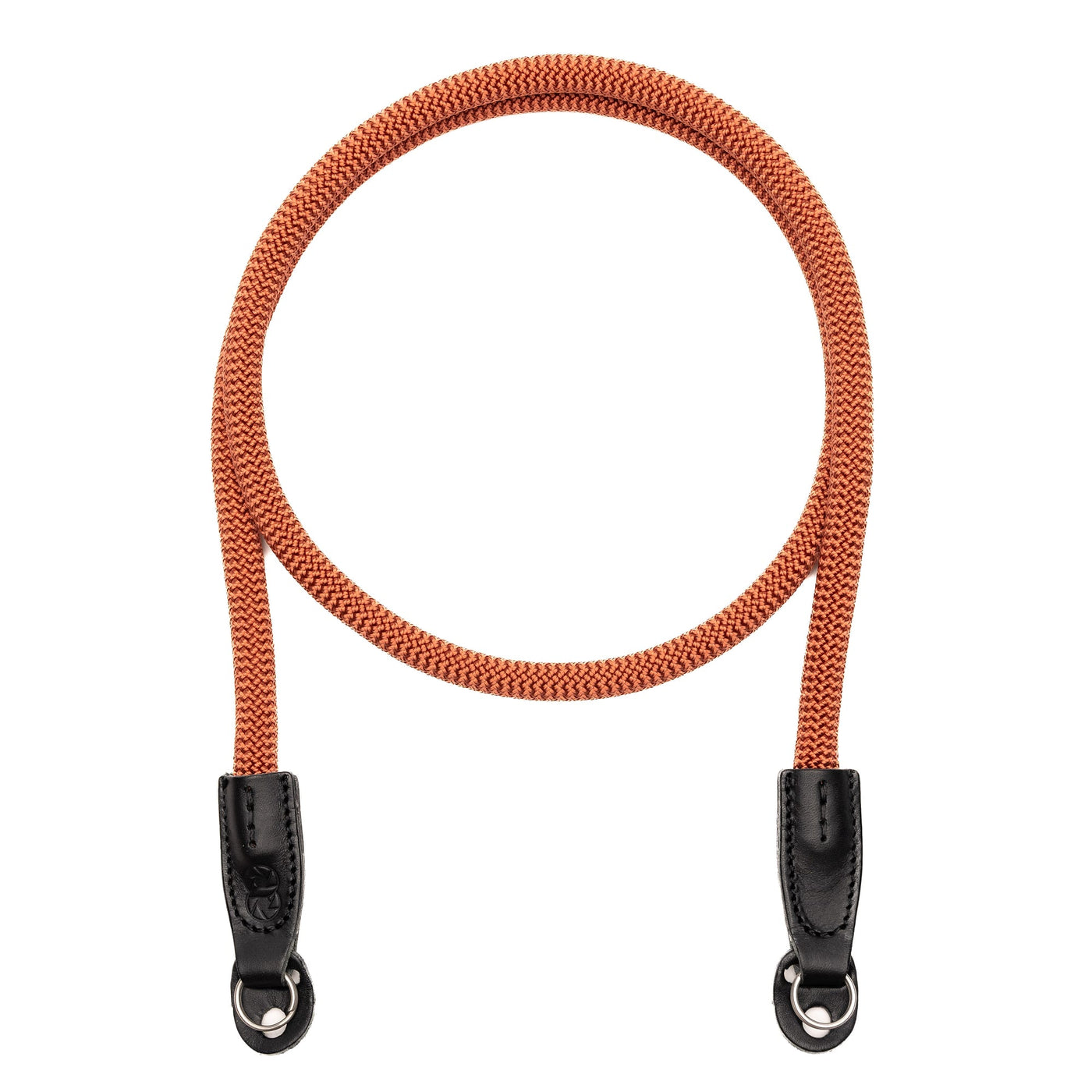 Orange Cooph Rope Camera Strap with leather endings and ring attachment on white background 