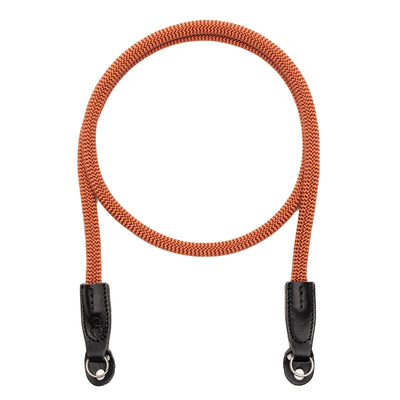 Orange Cooph Rope Camera Strap with leather endings and ring attachment on white background ##rustring