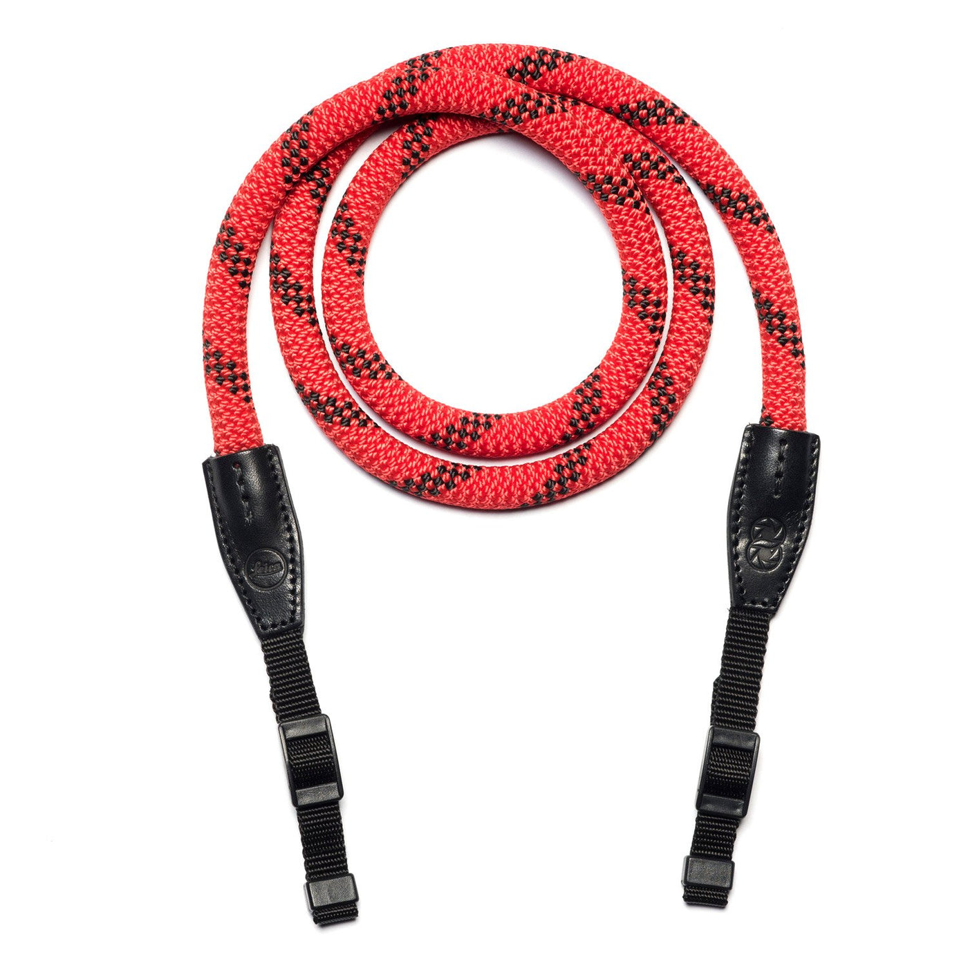 Leica camera strap in a loop with metal rings 